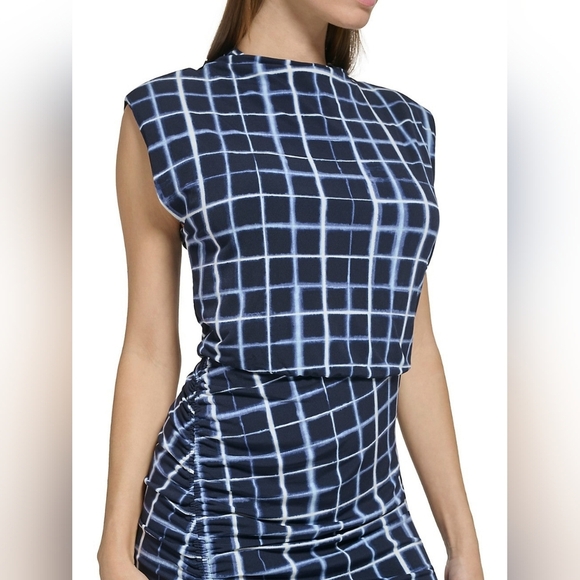 Calvin Klein Check Ruched Knee length dress - size Small - Picture 6 of 9